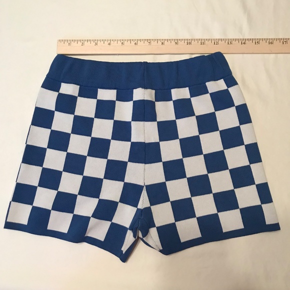 Knit Shorts Set Crop Top Knit Short Checks 2 Piece Shorts Set Blue Size Medium - Picture 6 of 16